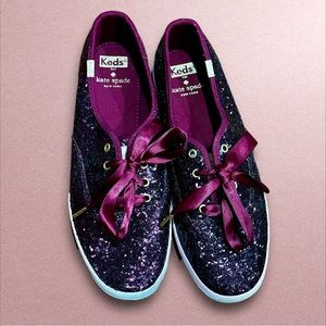 Keds x Kate Spade Womens 8.5 Designer Glitter Maroon Burgundy Sneakers Shoes